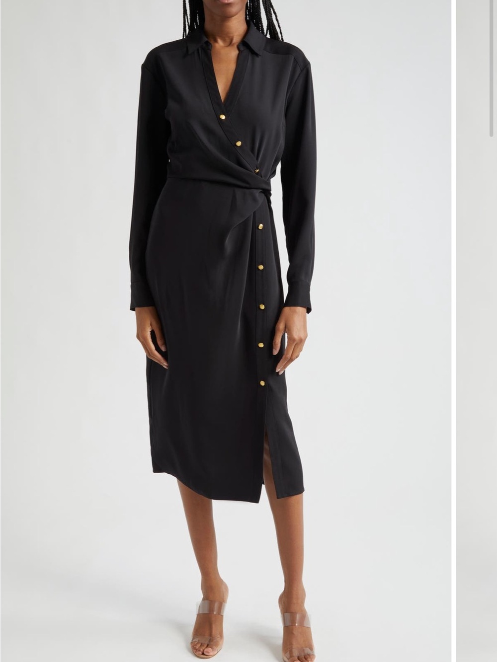 Veronica Beard Wright Assymetrical Black Long-Sleeve wrap Dress